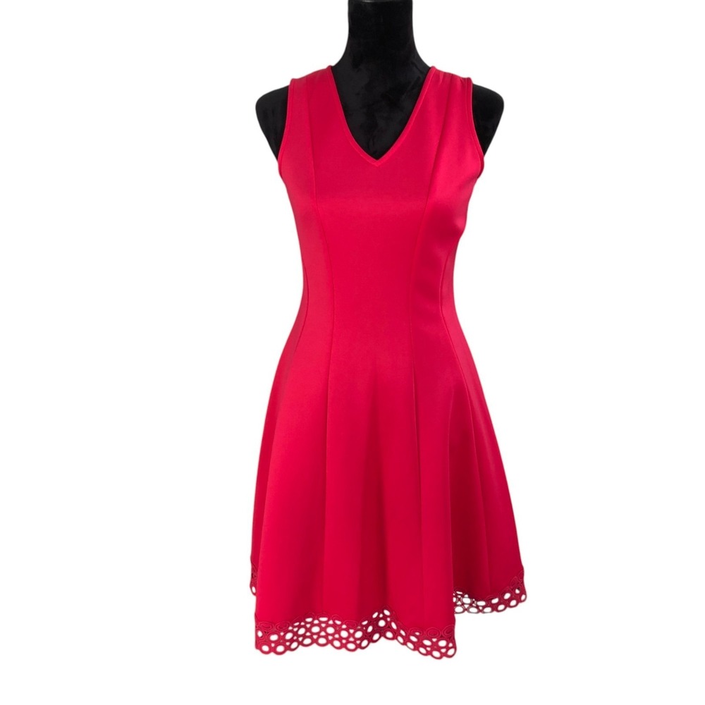 Donna Ricco NWT Pink Fit Flare Sleeveless V-Neck Party Wedding Guest Dress Sz 4 - Picture 2 of 15
